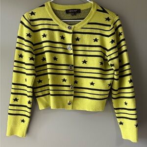 Elise boutique size M, lemon lime green short fitted long sleeve, stripes stars